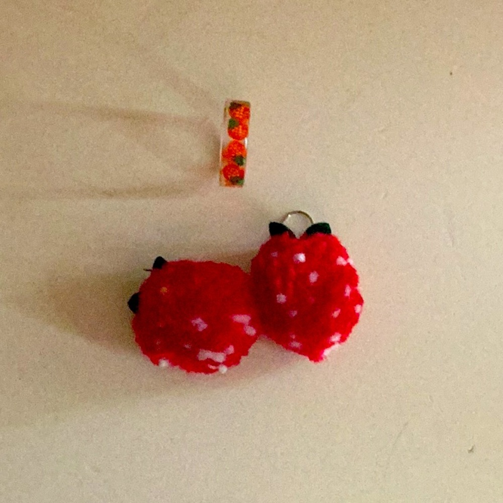Stawberry patterned ring and earrings! WORN ONCE!